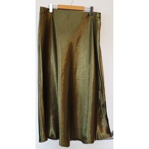 Calligraphie Satin Midi Skirt Green Large